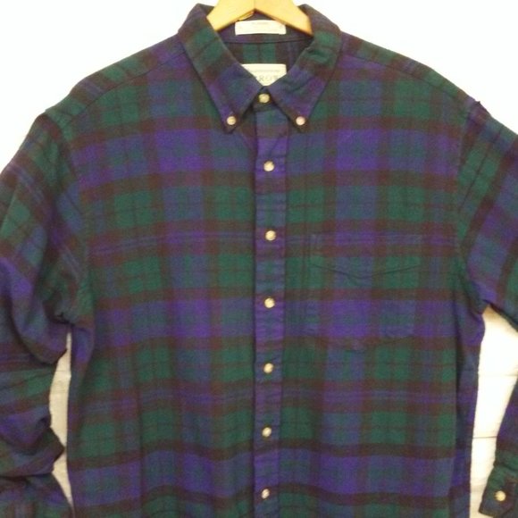 Vtg 80s Arrow Flannel Shirt -XL Button-Down Pocket LSL Winter Cabin Blue Green - Picture 2 of 8